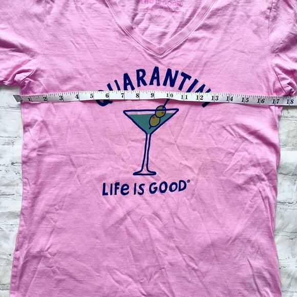 NWOT Women’s Small Life Is Good Quarantini Graphic SS Crusher VNeck TShirt Pink - Picture 6 of 7